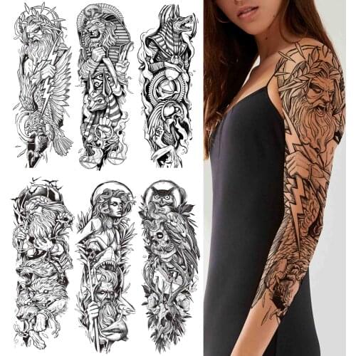 Realistic God Skull Temporary Tattoos For Women Men Black Wolf Tribal Tattoo Sticker Sleeve Fake Full Arm Body Art Tattos Decor
