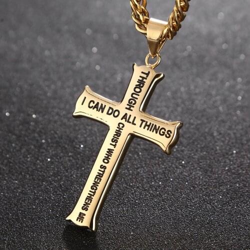 Religious Faith Necklace for Men New Fashion Cross Pendant Necklace Rock Punk Sporty Jewelry Gothic Long Chain Necklace Collares