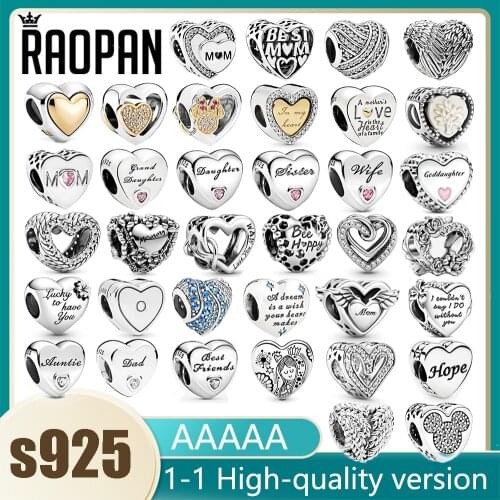 RAOPAN Eternal Heart-shaped Letter Ocean Heart Four-leaf Clover Love Charm 925 Silver Charm Beads Feminine Jewelry