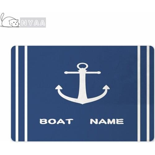Chic Nautical Anchor Boat Navy Blue Stripes Personalised Doormat Modern Custom Your Boat Name Rubber Door Mat Rug Carpet Decor