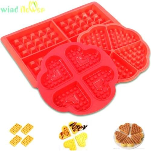 Silicone Waffle Cookie Mold Muffin Cake Mold Kitchen Baking Tools Heart-Shaped Rectangular Waffle Mold