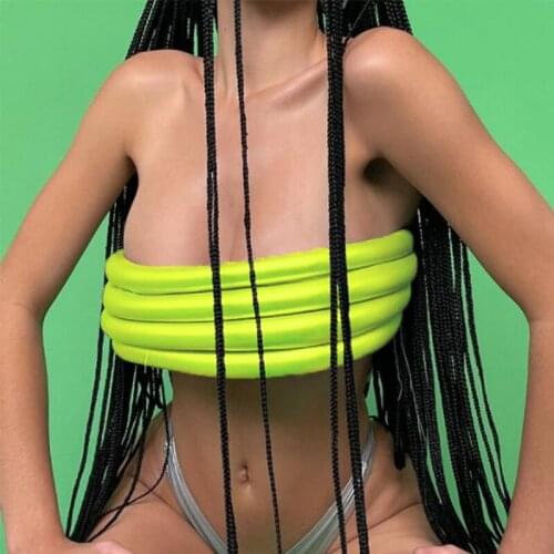 STYLISH LADY Shiny Green Crop Tops 2021 Summer Women Strapless Club Party Beach Short Tops Tees