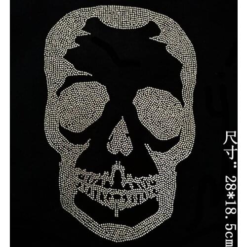 2pc/lot Big skull design stone hot fix rhinestone transfers iron on crystal transfers design patches for shirt