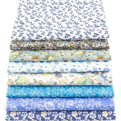Booksew Blue Fresh Floral Style Thin 100% Cotton Plain Cloth Patchwork Fabrics For Sewing Scrapbooking Needlework By Half Meter