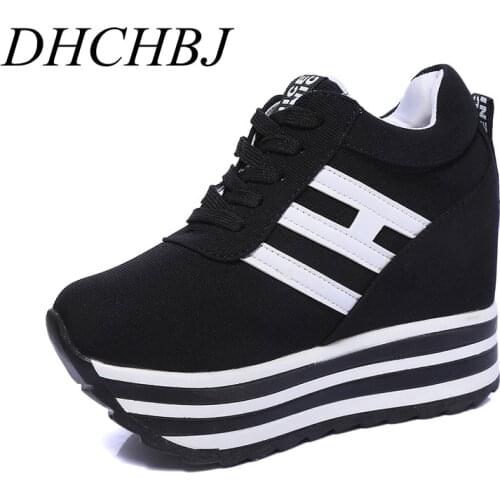 Women casual shoes Fashion Women Height Increasing Breathable Lace-Up Wedges casual Platform Shoes Canvas Women Shoes 9cm