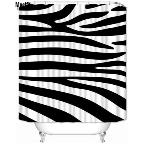 Musife Custom High Quality Black White Stripes Shower Curtain Waterproof Bathroom Polyester Fabric Bathroom Curtain
