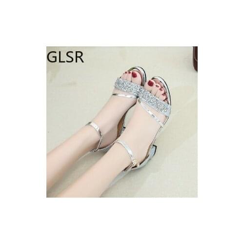 2021 Summer Women Sandals Bling Pumps Shoes Comfort Ladies Woman Sandale Gold Silver High Heels Female Footwear Slip On Sandals