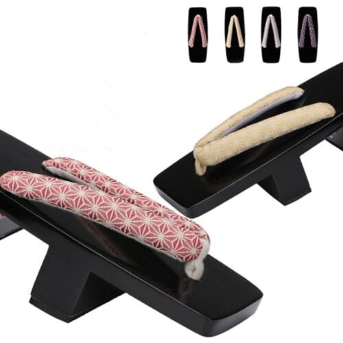 Womens Wood Sandals Double High Heels Shining Black Painted Japan Geta Summer Slippers Casual Flip Flops Cosplay Shoes