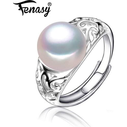 FENASY natural freshwater pearl rings 925 Sterling Silver Ring Real Pearl Rings For Women flower party Ring Fine Jewelry