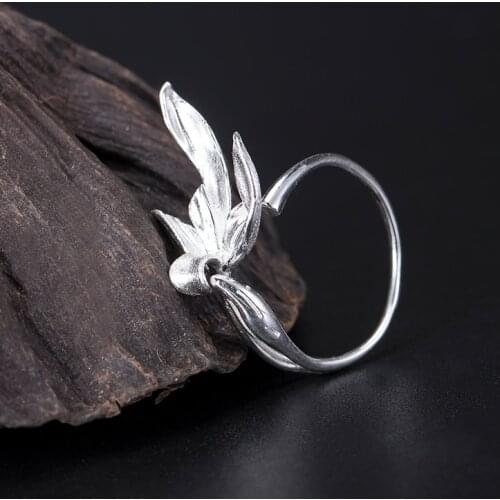 VLA 925 Silver Creative Chinese Style Womens Ring Temperament Fashion Simple Orchid Ring Adjustable Size Accessories