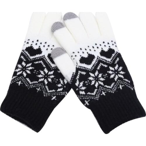 Winter Warm thick touch screen gloves Womens Cashmere wool Knitted Gloves Heart Snowfla Mittens for Mobile Phone Tablet Pad