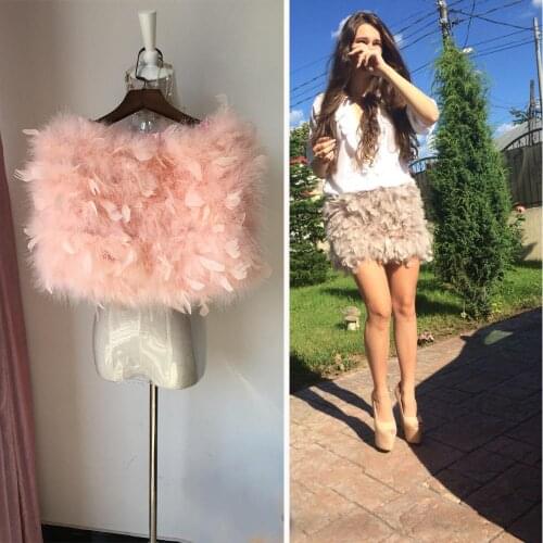 Winter Fashion Skirt Genuine Real Ostrich Feather Skirt Ladies Spring Autumn Mini Short Turkey Feather Fur White Skirt For Girl
