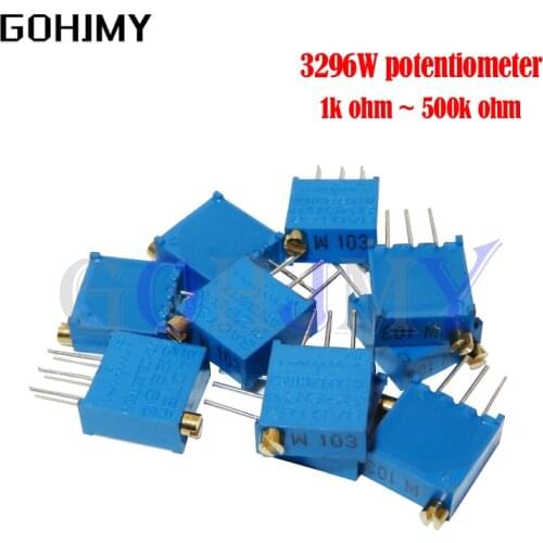 10PCS 3296W potentiometer precision adjustable resistance multi-turn trimming 1K 2K 5K 10K 100K 103 100R Trimmer Potentiometer
