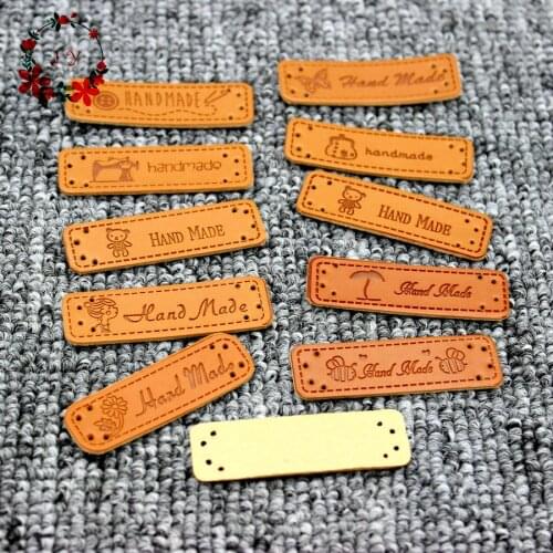 100pcs/lot PU Leather HANDMADE Labels Garment Tags 5cm Classic Jeans Flag Tags Gift Tags for DIY Craft, Sewing Works