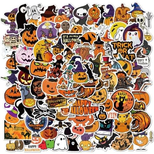 100PCS Halloween Stickers Cute Cartoon Pumpkin Lantern Pegatina To Motorcycle Laptop Skateboard Bike PS4 Guitar Helmet Sticker