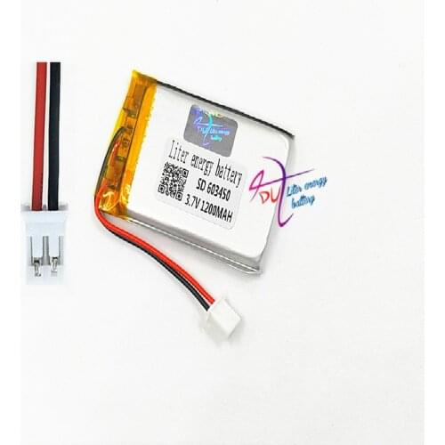 2 pcs JST PH 2.0mm 2pin 3.7V 1200mAh Lithium Polymer LiPo Rechargeable Battery For GPS DVD mobile video game PAD E-books 603450