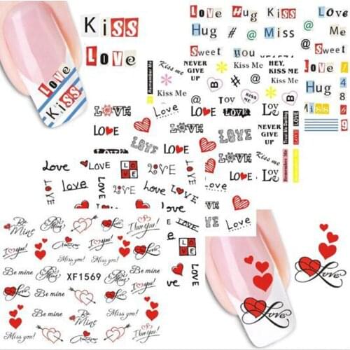 Nail Art Sticker Kiss love hug Nail Sticker Lovely Valentine Nails Stickers Water Decals Cartoon Letter Stickers For Nail 24Pcs