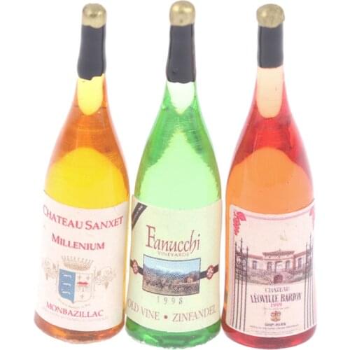 3pcs/set 1/12 Dollhouse Miniature Mini Simulation Wine Bottle Model Decor Accessories Toys Furniture Model Toy Children Gifts