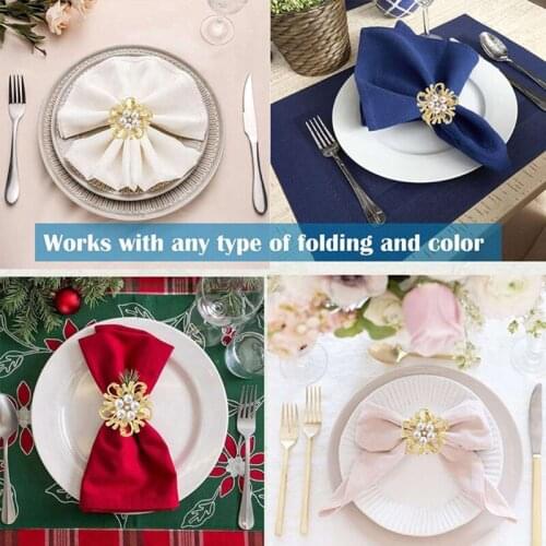 6pcs Gold Flower Pearl Rhinestone Napkin Rings for Easter Wedding Thanksgiving 87HA