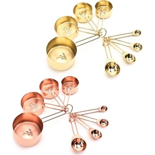 8pcs Nordic Stainless Steel Measuring Cups Spoons Set Coffee Food Kitchen Baking K1MF