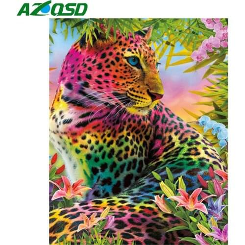 AZQSD Diamond Painting Leopard Full Drill Square Picture Of Rhinestones Diamond Embroidery Aniaml Home Decoration