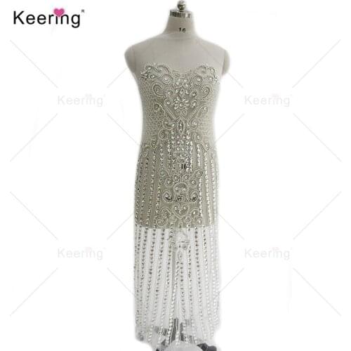 Shiny Big Silver Crystal Rhinestone Applique Bodice For Party Dress WDP-262