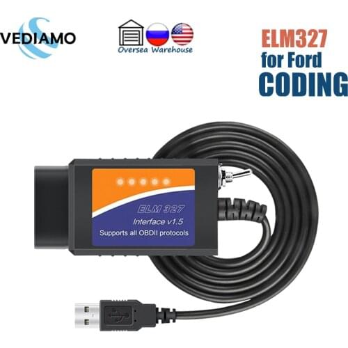ELM327 V1.5 with HS / MS CAN Switch FORSCAN USB OBD2 Scanner Code Reader USB Adapter for Ford Coding ELMconfig, FoCCCus
