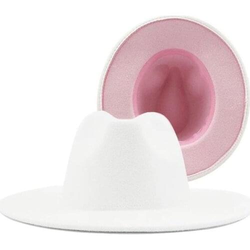 White with pink fedoras fashion hat felt hat for women color mixed jazz hat fedora hat white with pink color fedoras