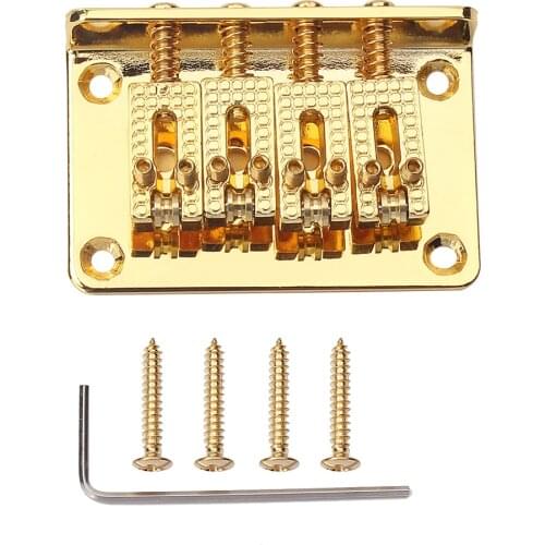 GA902 Metal 4 String Bass Bridge Vintage Style Bridge for Jazz Bass Guitar with 4 Screws and Bridge and Wrench Black Gold Silver