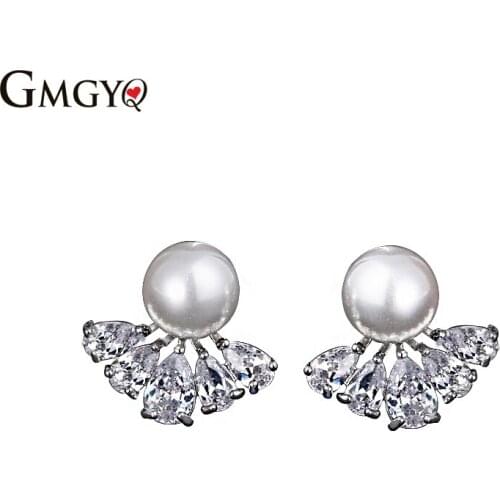 GMGYQ Mode Elegante Vrouwen Imitatie Parel Oorbellen Met AAA Cubic Zirkoon Shining Studs Oor Indian Sieraden Brincos Small Gift
