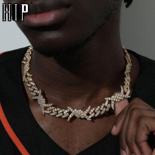 Hip Hop 19MM Iced Out Bling CZ Heavy Rock Thorns Box Buckle Cuban Link Cubic Choker Necklaces For Men Jewelry With Solid Back