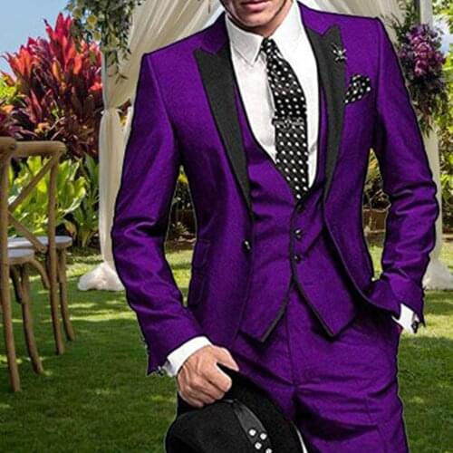 ItalianMens Suit Tuxed Colorful Classic Purple Groom Prom Pink Dress Wedding Dress Elegant Slim Set 3 Piece(Jacket+Pant+Vest)