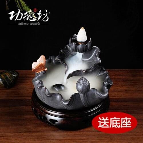 Ceramic butterfly back incense burner incense Moonlight creative sink sandalwood oil burner wood base