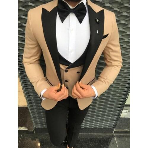 Handsome Groomsmen Wool blend Groom Tuxedos Mens Wedding Dress Man Jacket Blazer Prom Dinner (Jacket+Pants+Tie+Vest) A181