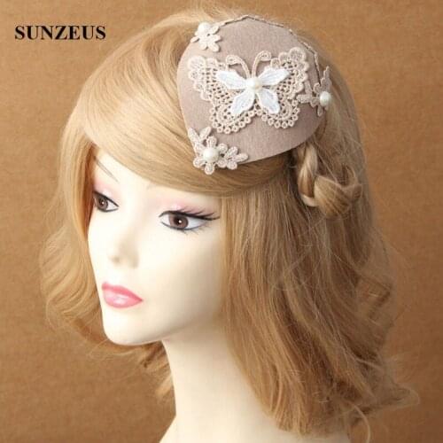 Lace Pearls Butterfly Small Hat For Holloween Party New Arrival Bridal Hats British Women Head Accessory FJ-02
