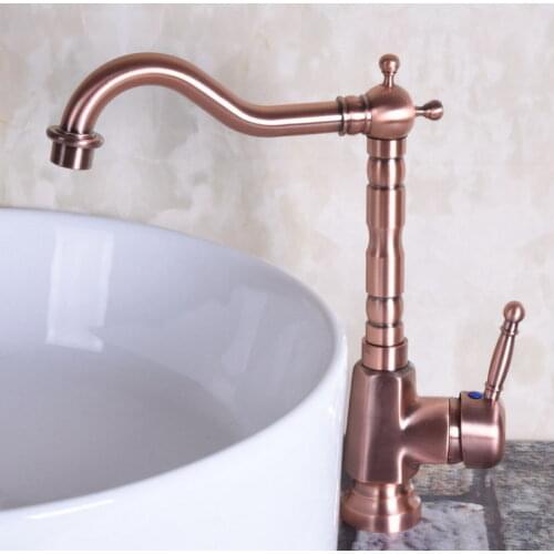 Antique Red Copper Brass Single Handle Square Bathroom Kitchen Basin Sink Faucet Mixer Tap Swivel Spout Deck Mounted mnf253