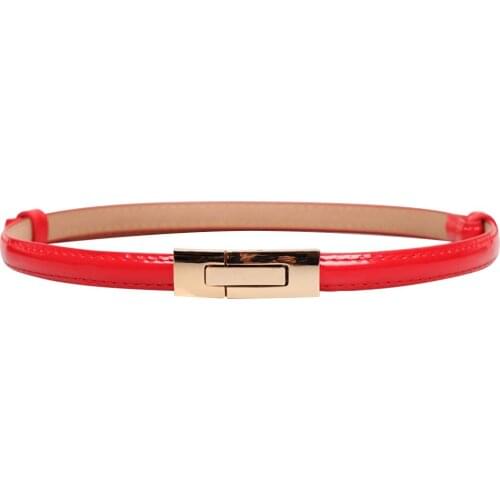 Fashion Faux Leather Women Slim Belt Metal Buckle Solid Color Strap Waistband