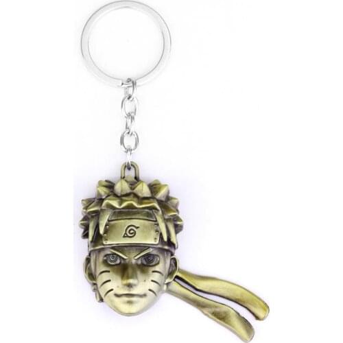 MQCHUN Anime Naruto Keychain Gold Uzimake Head Cool Pendant Alloy Uzumaki Naruto Keychain Key Holder for Gift -50
