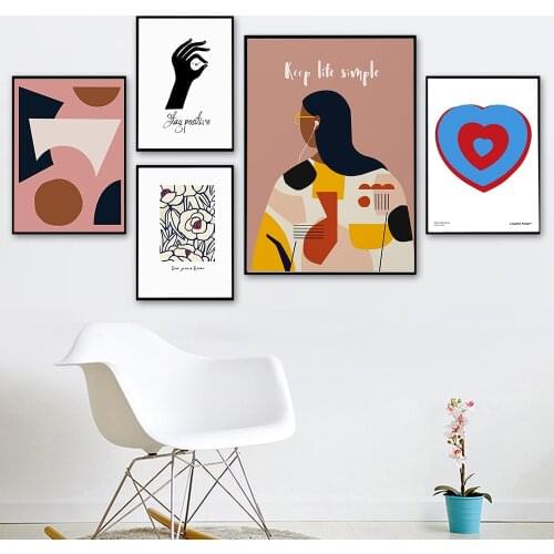 Wall Pictures for Living Room Home Decor Keep Life Simple Inspiring Quote Poster Woman Hand Heart Flower Canvas Print Painting