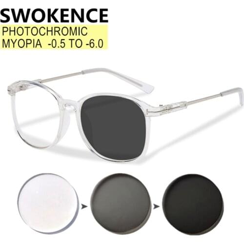 SWOKENCE Photochromic Myopia Glasses -0.5 -0.75 to -6 Prescription Women Men Chameleon Lens Nearsighted Optical Spectacles F083