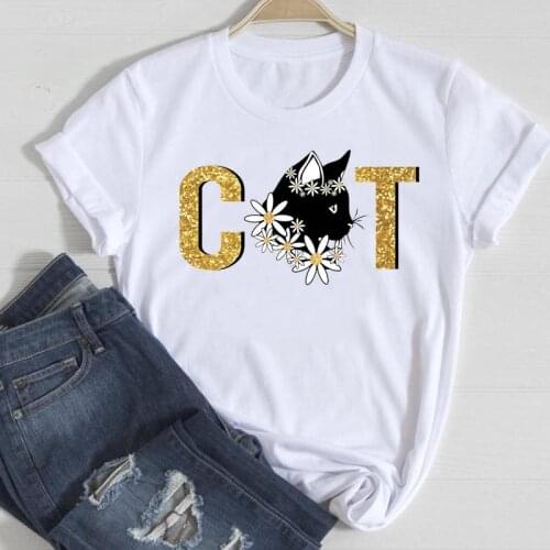 Print Clothes Women T-shirts Cartoon Fashion Mujer Camisetas Cat Flower Animal Cute 90s Top Graphic Tshirt Female Tee