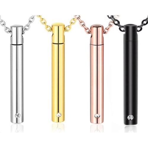 Stainless steel gold,rose gold,black gun tone Simple cylinder memorial urn pendant unisex necklace jewelry
