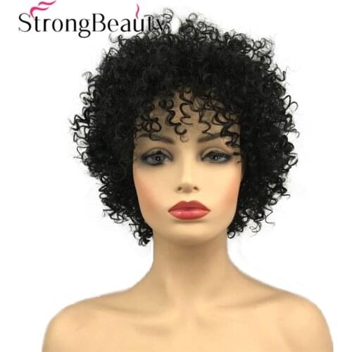 StrongBeauty Short Curly Afro Black Hair Women Wigs Natural Looking Fashion African American Synthetic Wigs 8 Inch