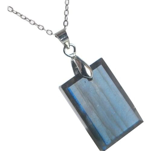 Genuine Natural Labradorite Blue Light Gems Charm Women Rectangle Shape Stone Pendant 22*15*6mm