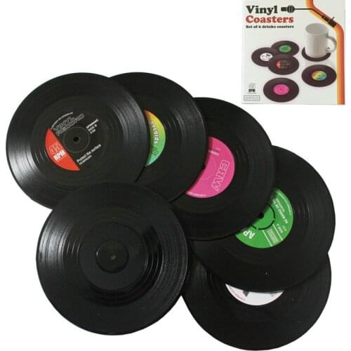 Creative Vinyl Record Coasters Retro Vinyl Coasters Set Heat-resistant Nonslip Cup Mat Coffee Cups Drink Cup Pads For Kitchen
