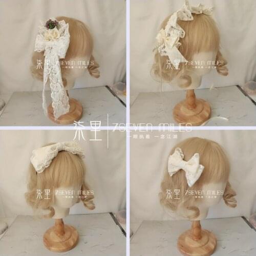 Sweet Mori Girl French style cream cheese colour Handmade Lace Bowknot Headband Side clip Headdress Vintage Daily Cosplay Props