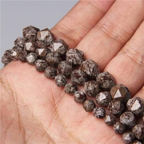 Natural Diamonds Faceted Coffee Chinese Alabaster Stone Beads Charm for Jewelry Making DIY Bracelet Necklace 15" Strand 6 8 10MM
