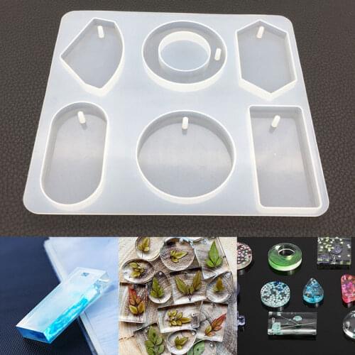 DIY Crystal Epoxy Mold Sweater Necklace Pendant Resin Mold with Hole Geometric Shape Rectangle Round High Mirror Jewelry