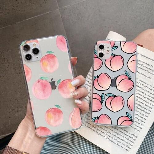 Clear Soft TPU Case For iPhone XR 12 Pro Max 8 7 6 6S Plus X XS SE 2020 5 S Summer Fruit Peach Couqe For iPhone 11 Pro Max Cover