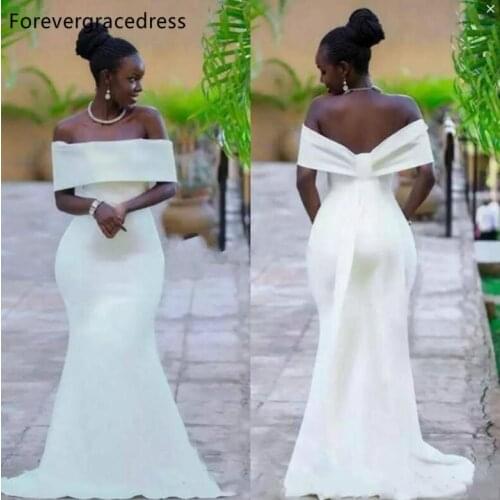 Mermaid African Girls Wedding Dresses Sexy Off Shoulder Satin Garden Formal Bridal Gowns Tailor Made Plus Size Available